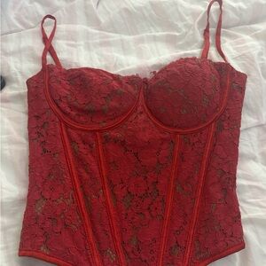 Elegant Red Lace Bustier Top